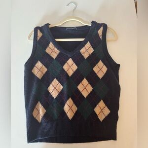 Brandy Melville Peyton Wool Blue Argyle Sweater Vest
